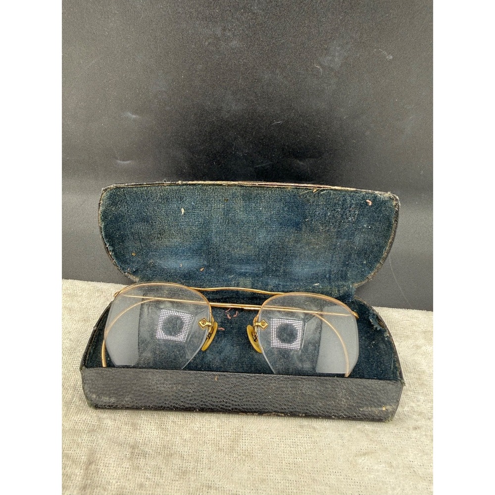 Vintage ArtCraft Wire Frame Glasses Gold Filled Rimless Engraved Bridge Case